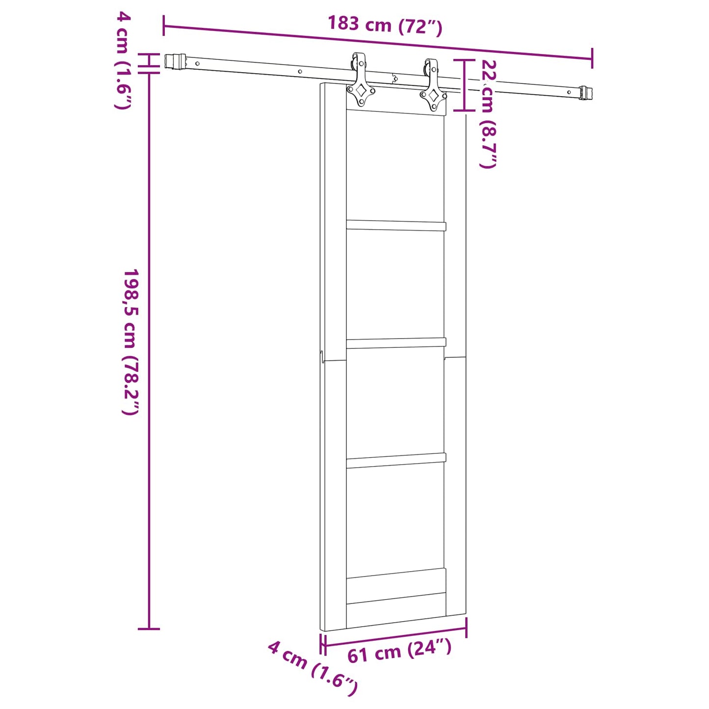 vidaXL Sliding Door Natural and Black 61 x 198.5 cm Solid Pine Wood