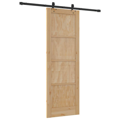 vidaXL Sliding Door Natural and Black 73.5 x 211 cm Solid Pine Wood
