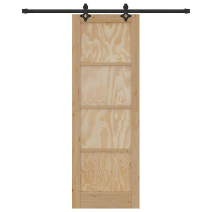 vidaXL Sliding Door Natural and Black 73.5 x 211 cm Solid Pine Wood