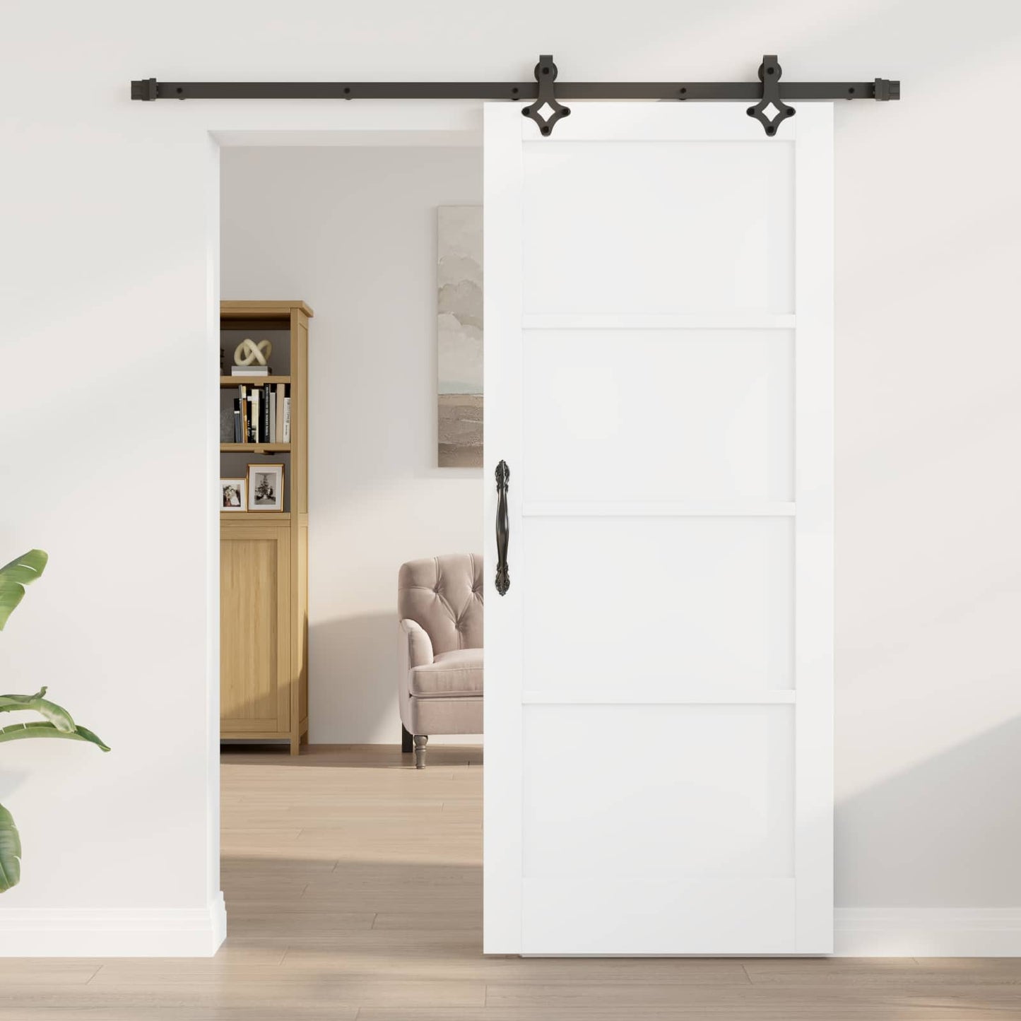 vidaXL Sliding Door White and Black 83 x 202 cm Solid Pine Wood