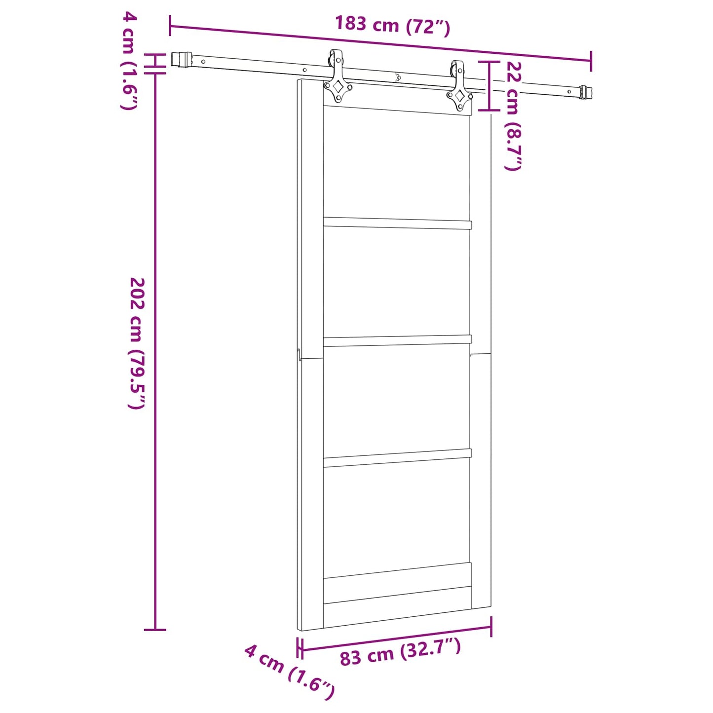 vidaXL Sliding Door White and Black 83 x 202 cm Solid Pine Wood