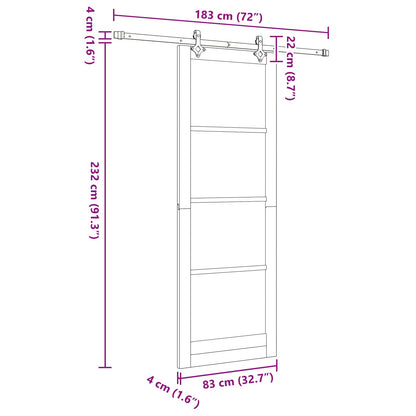 vidaXL Sliding Door Natural and Black 83 x 232 cm Solid Pine Wood
