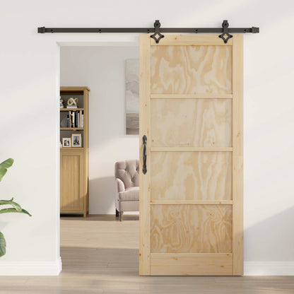 vidaXL Sliding Door Natural and Black 86 x 198.5 cm Solid Pine Wood