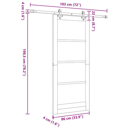 vidaXL Sliding Door Natural and Black 86 x 198.5 cm Solid Pine Wood