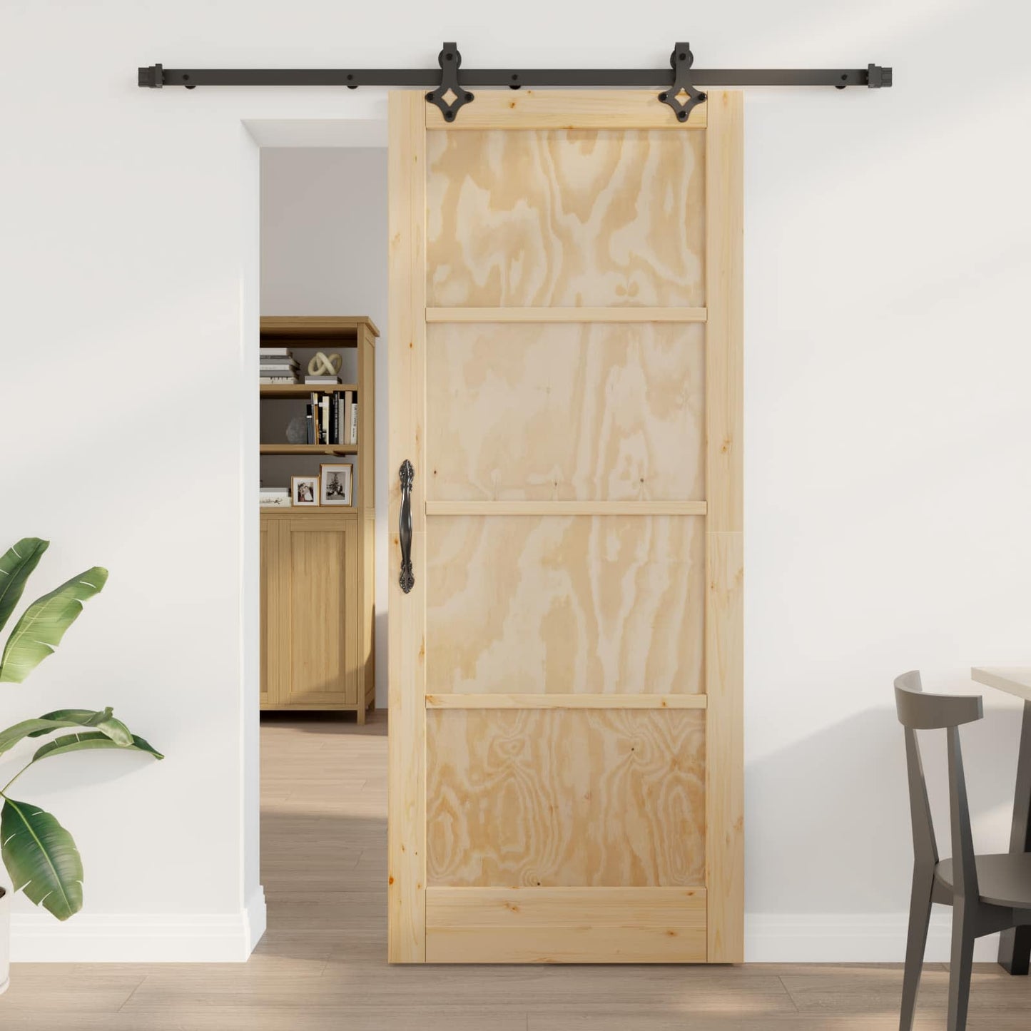 vidaXL Sliding Door Natural and Black 86 x 211 cm Solid Pine Wood