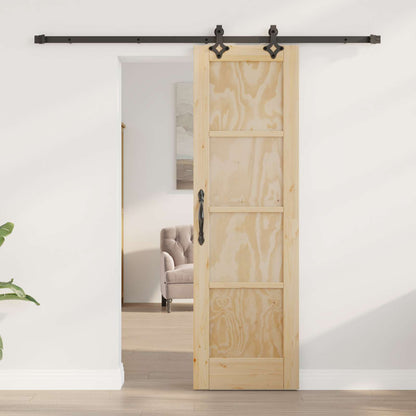 vidaXL Sliding Door Natural and Black 61 x 198.5 cm Solid Pine Wood