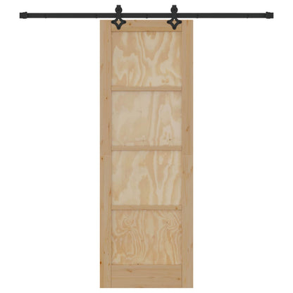 vidaXL Sliding Door Natural and Black 73.5 x 211 cm Solid Pine Wood