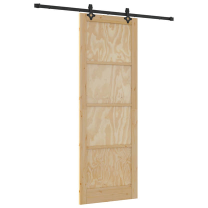 vidaXL Sliding Door Natural and Black 83 x 232 cm Solid Pine Wood