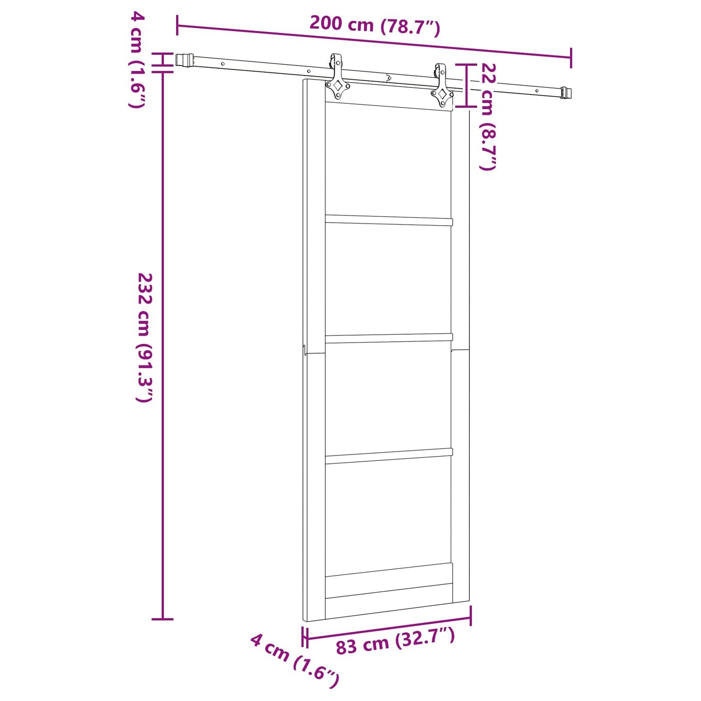 vidaXL Sliding Door Natural and Black 83 x 232 cm Solid Pine Wood