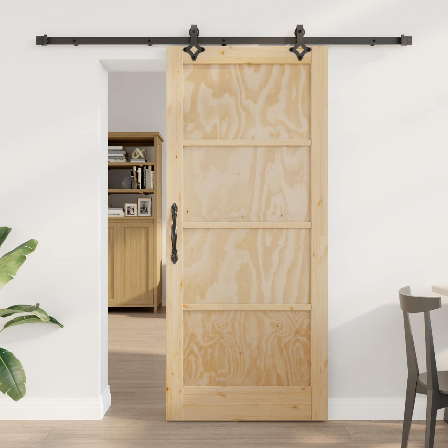 vidaXL Sliding Door Natural and Black 86 x 198.5 cm Solid Pine Wood
