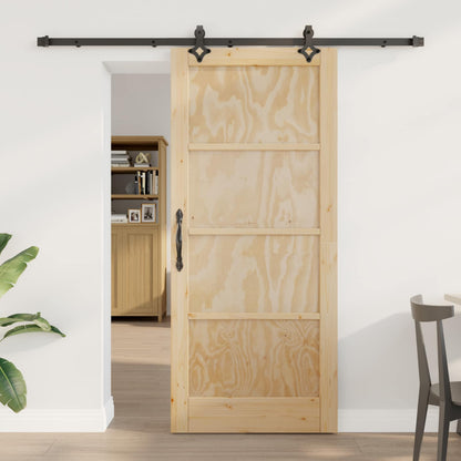 vidaXL Sliding Door Natural and Black 86 x 198.5 cm Solid Pine Wood