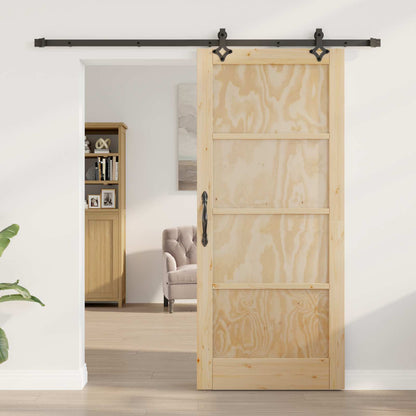 vidaXL Sliding Door Natural and Black 86 x 198.5 cm Solid Pine Wood