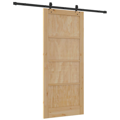 vidaXL Sliding Door Natural and Black 86 x 198.5 cm Solid Pine Wood