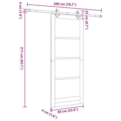 vidaXL Sliding Door Natural and Black 86 x 211 cm Solid Pine Wood