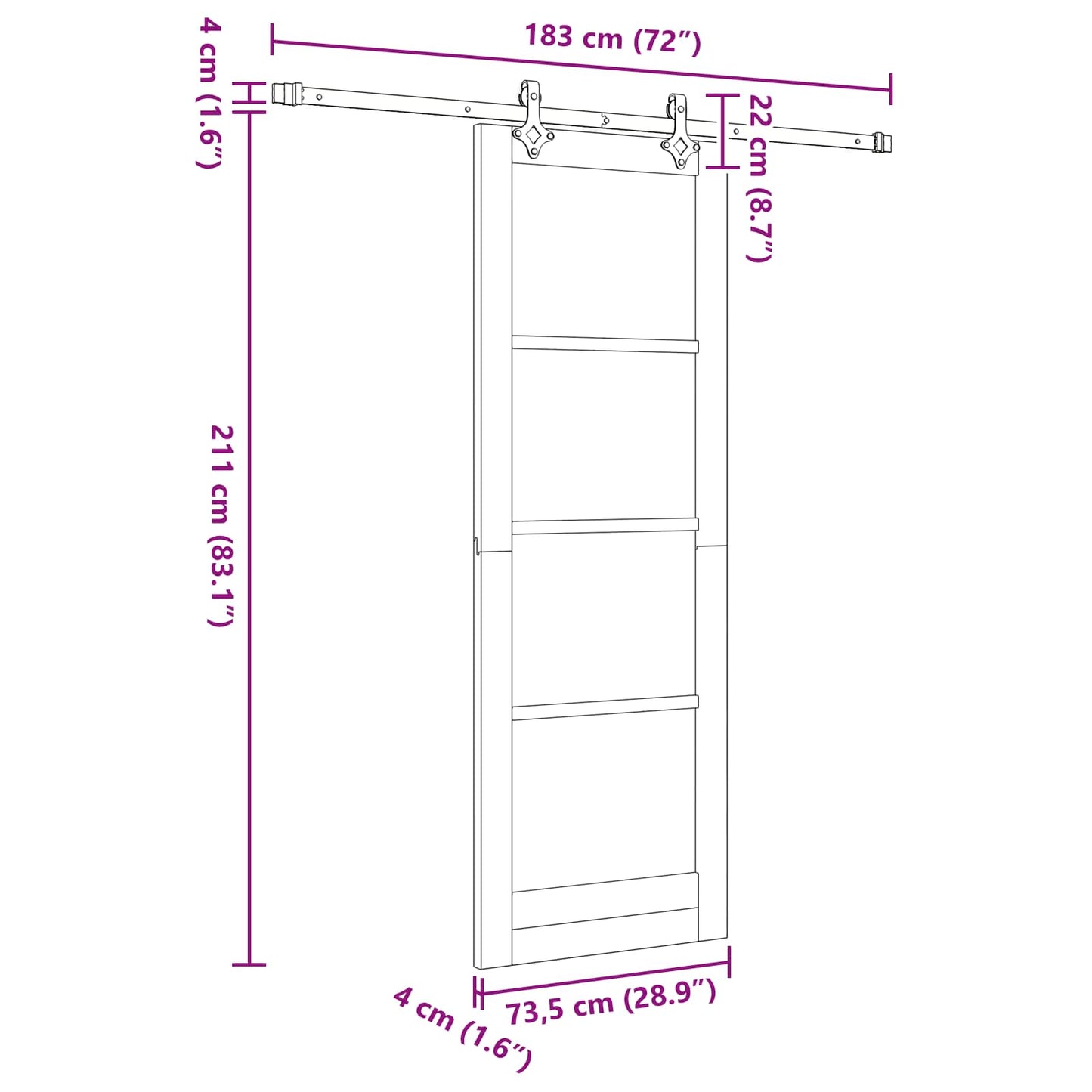 vidaXL Sliding Door Natural and White 73.5 x 211 cm Solid Pine Wood