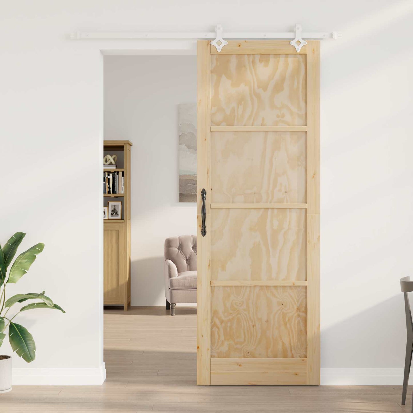 vidaXL Sliding Door Natural and White 83 x 232 cm Solid Pine Wood