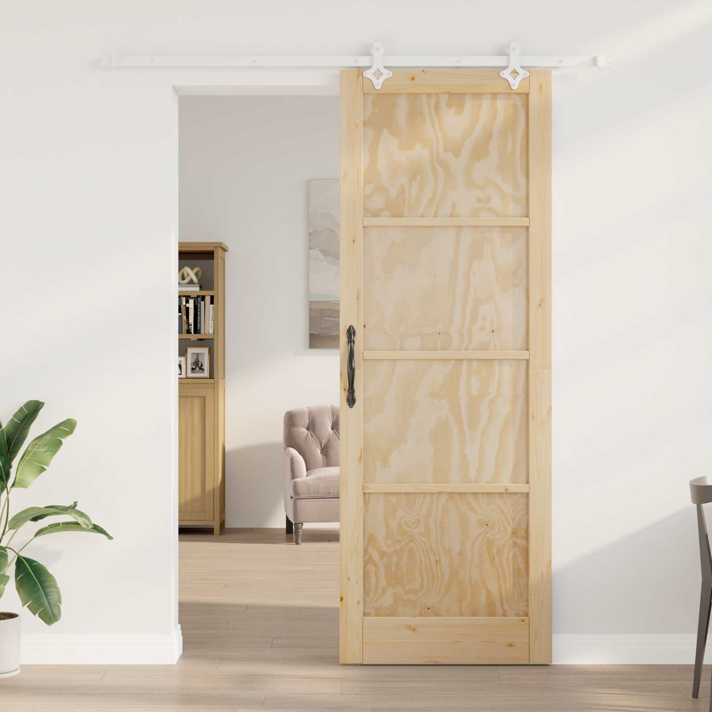 vidaXL Sliding Door Natural and White 83 x 232 cm Solid Pine Wood