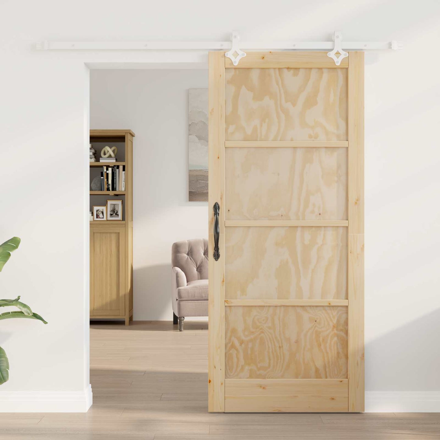 vidaXL Sliding Door Natural and White 86 x 198.5 cm Solid Pine Wood