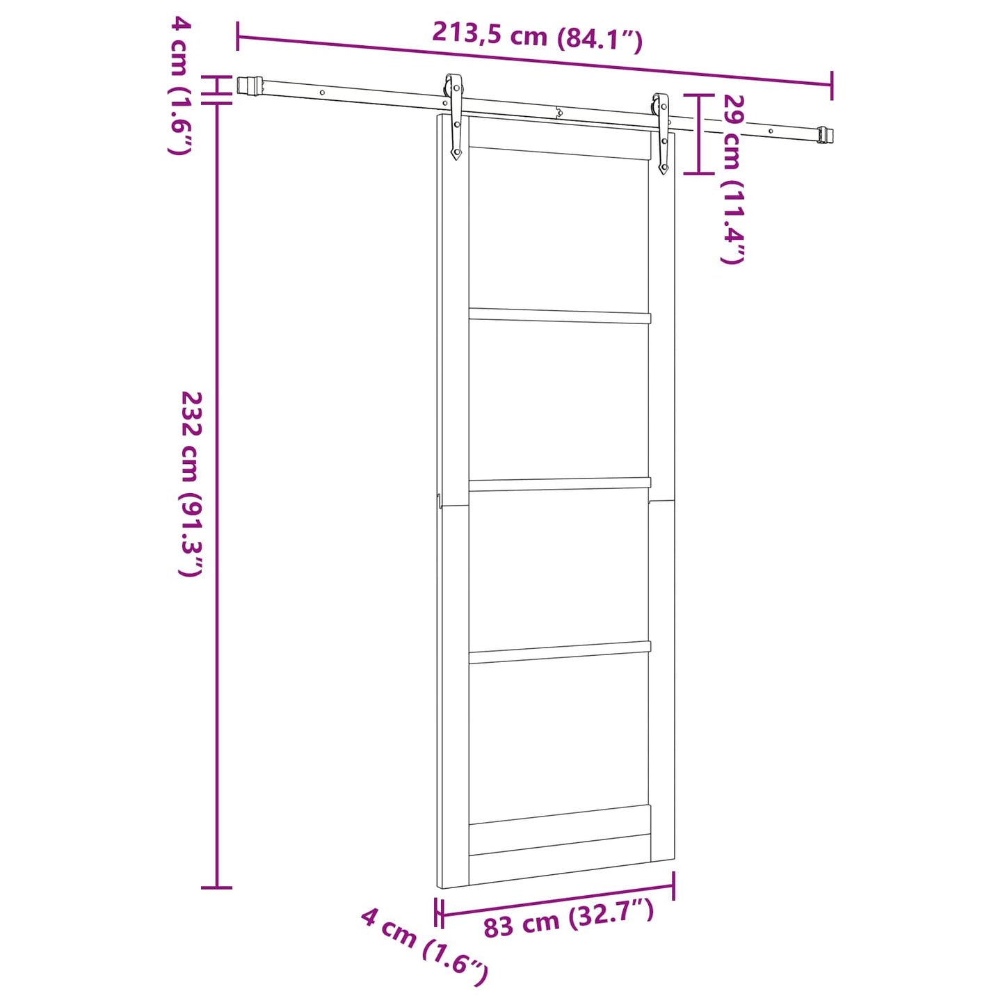 vidaXL Sliding Door ORKDAL White 83 x 232 cm Solid Pine Wood