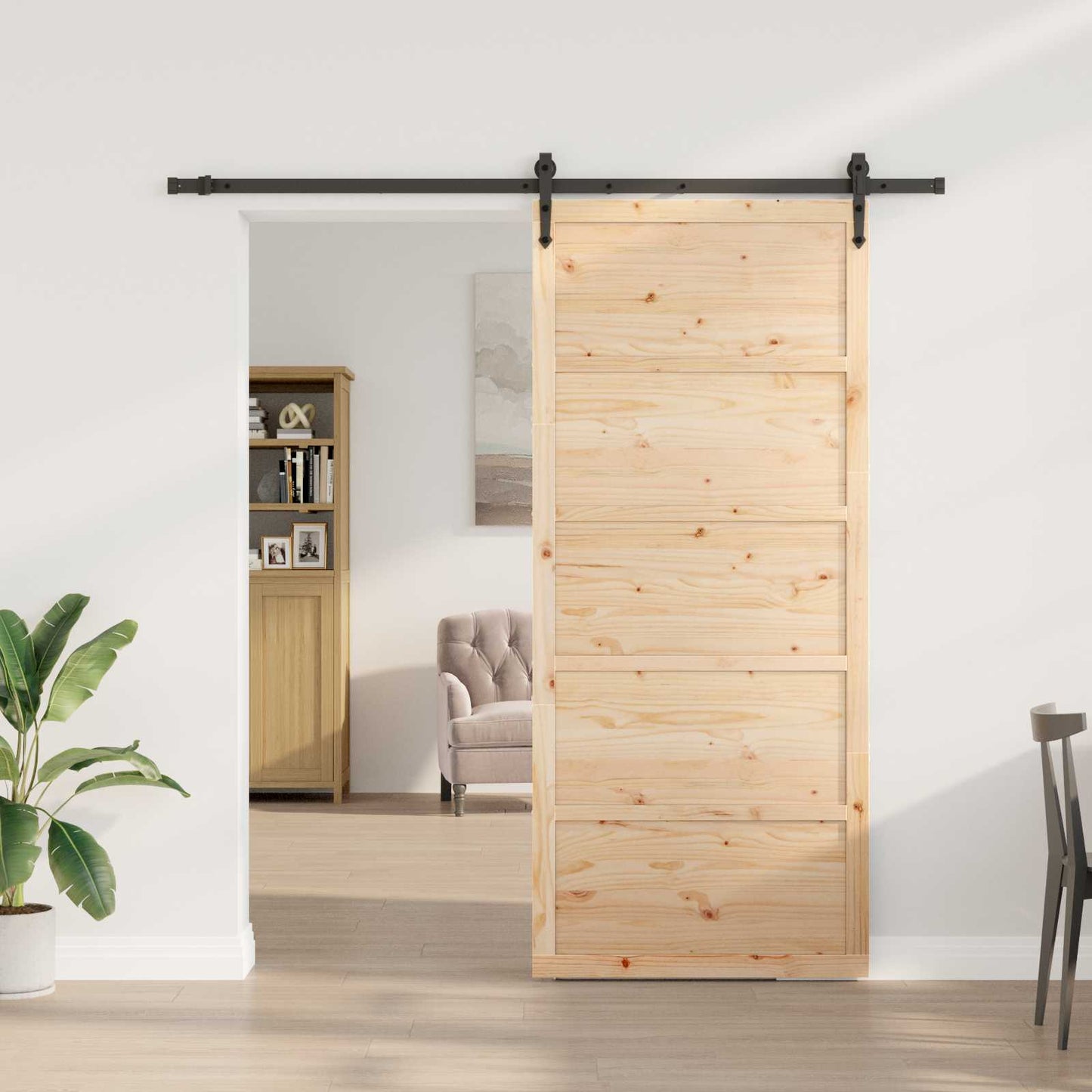 vidaXL Sliding Door Natural 90 x 208 cm Solid Pine Wood