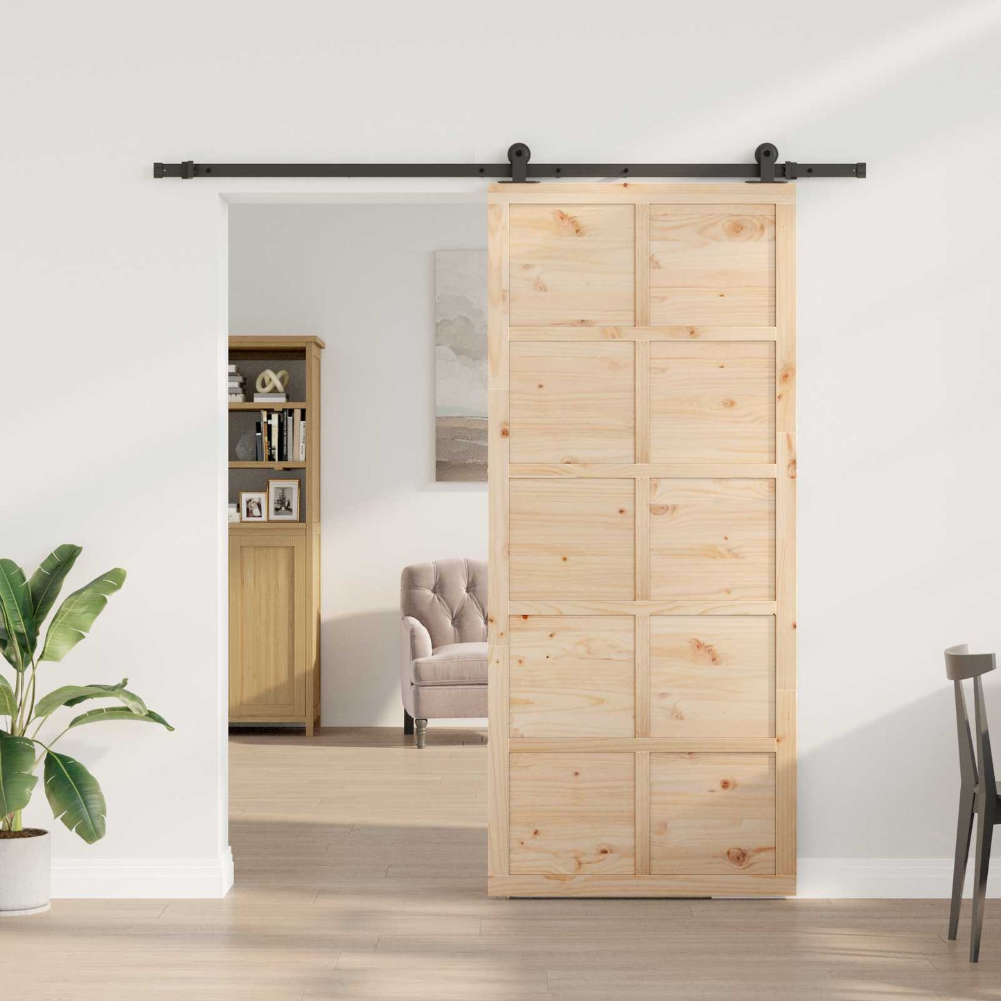 vidaXL Sliding Door Natural 100 x 208 cm Solid Pine Wood