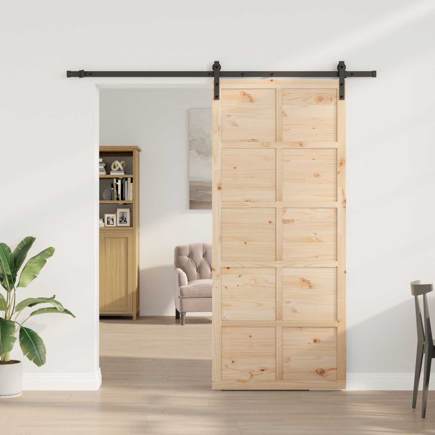 vidaXL Sliding Door Natural 90 x 208 cm Solid Pine Wood