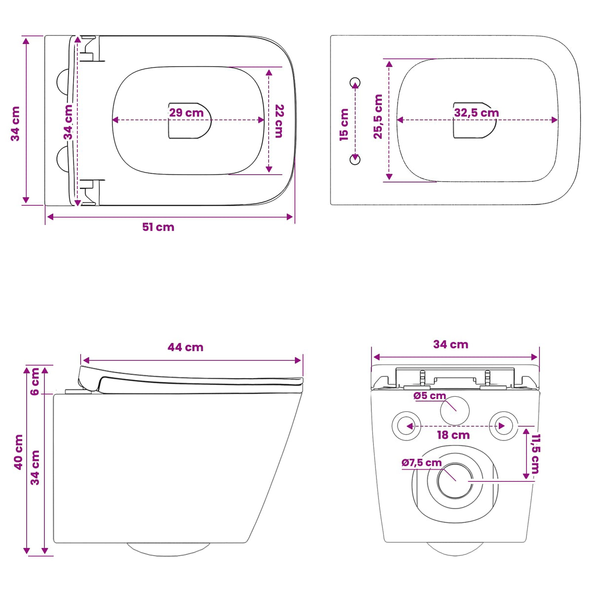 vidaXL Wall-hung Toilet Ceramic White
