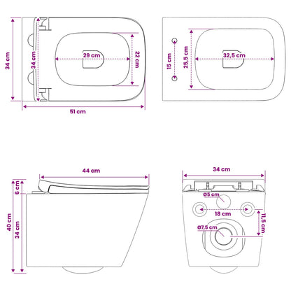 vidaXL Wall-hung Toilet Ceramic White