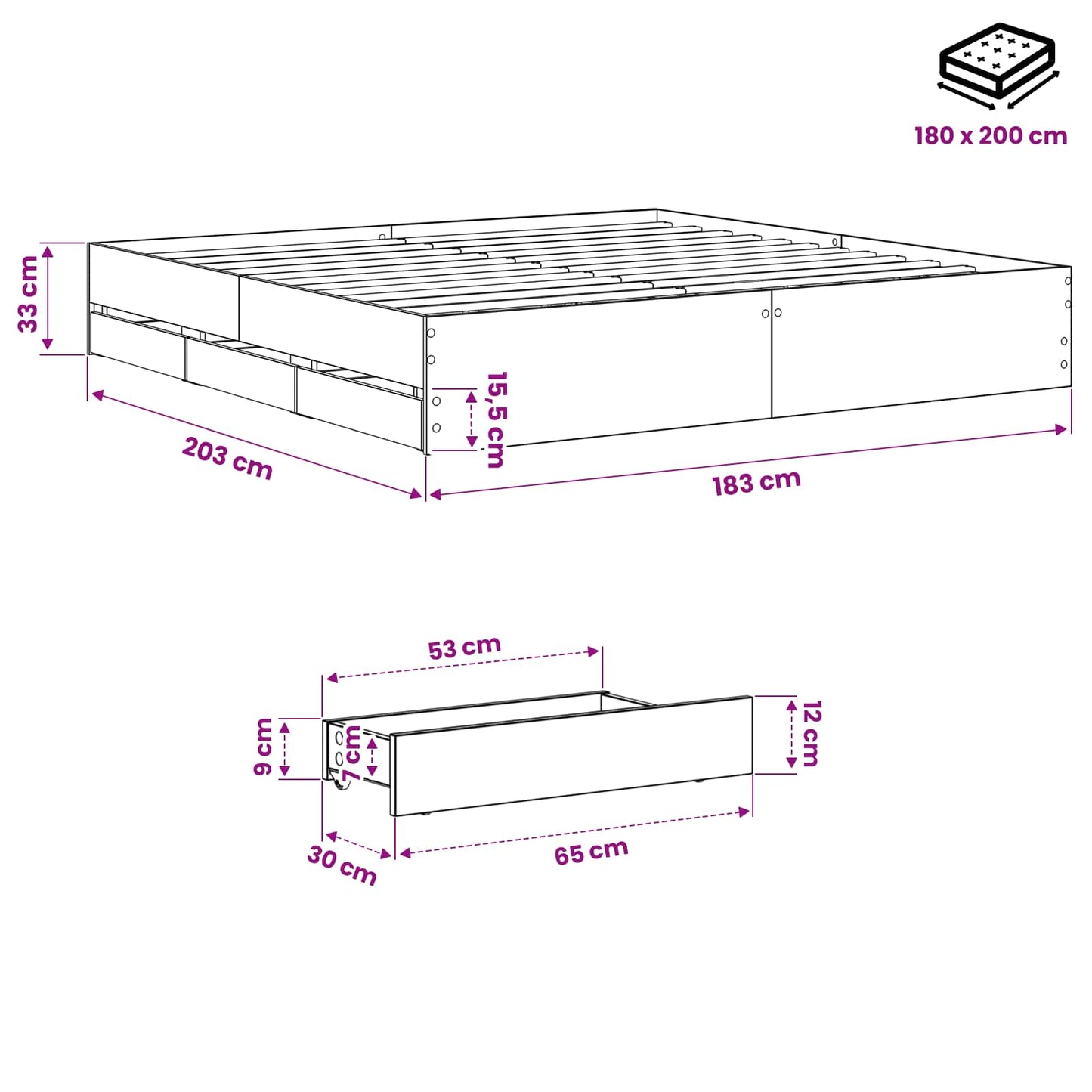 vidaXL Bed Frame with Storage Artisan Oak 180 x 200 cm Engineered wood