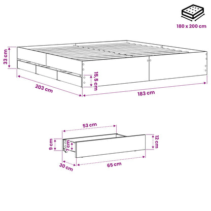 vidaXL Bed Frame with Storage Artisan Oak 180 x 200 cm Engineered wood