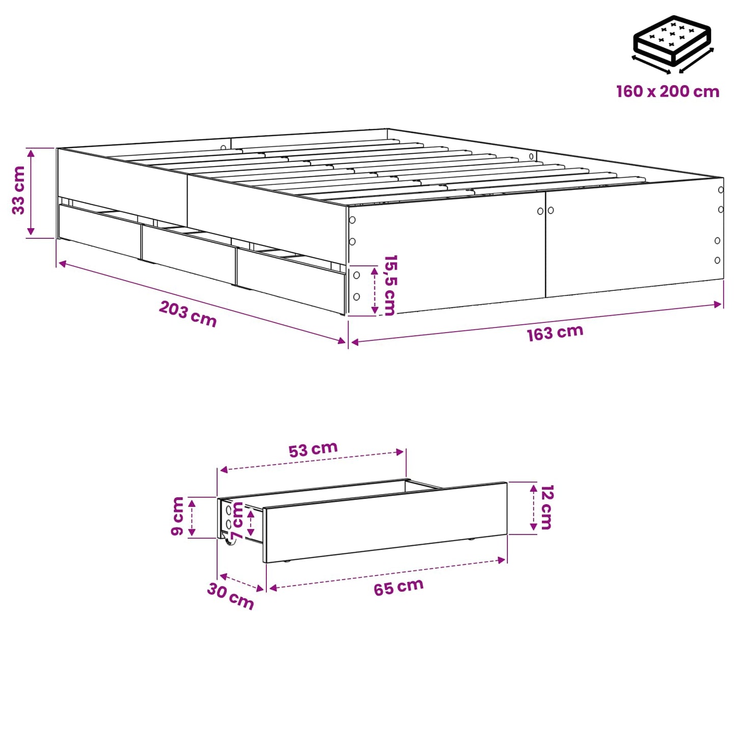 vidaXL Bed Frame with Storage Artisan Oak 160 x 200 cm Engineered wood