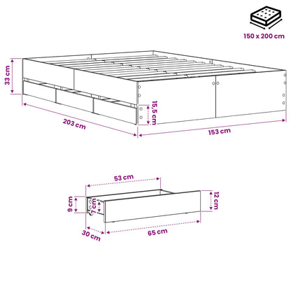 vidaXL Bed Frame with Storage Artisan Oak 150 x 200 cm Engineered wood