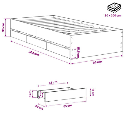 vidaXL Bed Frame with Storage Artisan Oak 90 x 200 cm Engineered wood