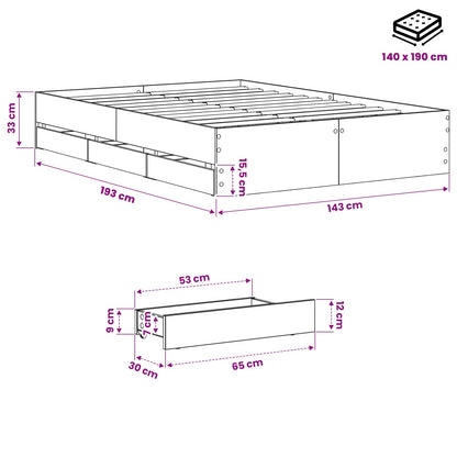 vidaXL Bed Frame with Storage Artisan Oak 140 x 190 cm Engineered wood
