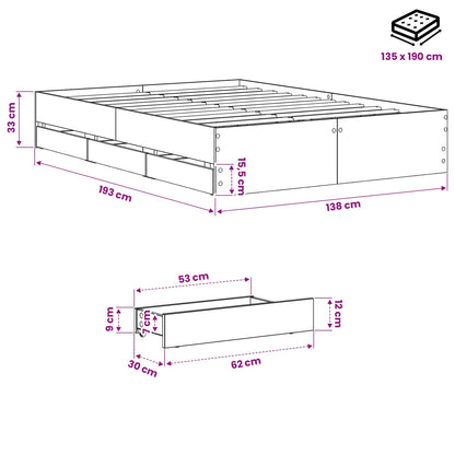 vidaXL Bed Frame with Storage Artisan Oak 135 x 190 cm Engineered wood