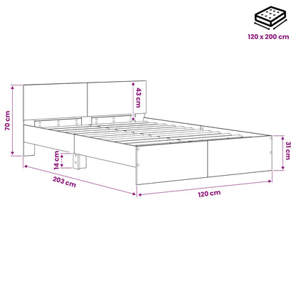 vidaXL Bed Frame with Headboard Black Oak 120 x 200 cm Engineered wood