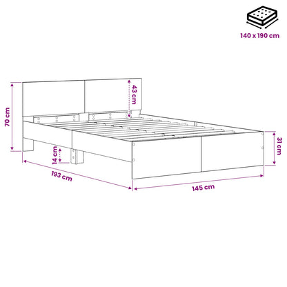 vidaXL Bed Frame with Headboard Old Wood 140 x 190 cm Engineered wood