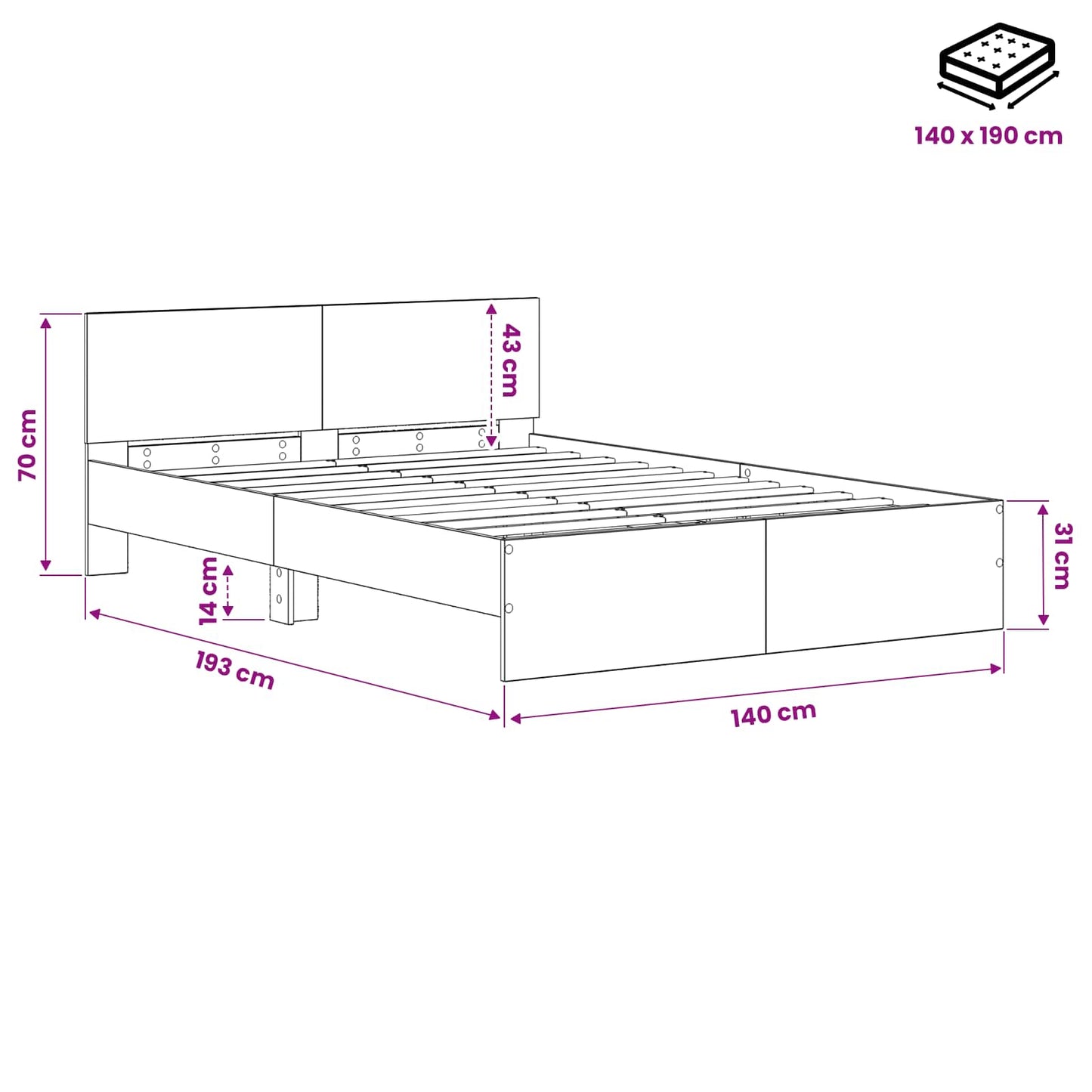 vidaXL Bed Frame with Headboard Old Wood 135 x 190 cm Engineered wood