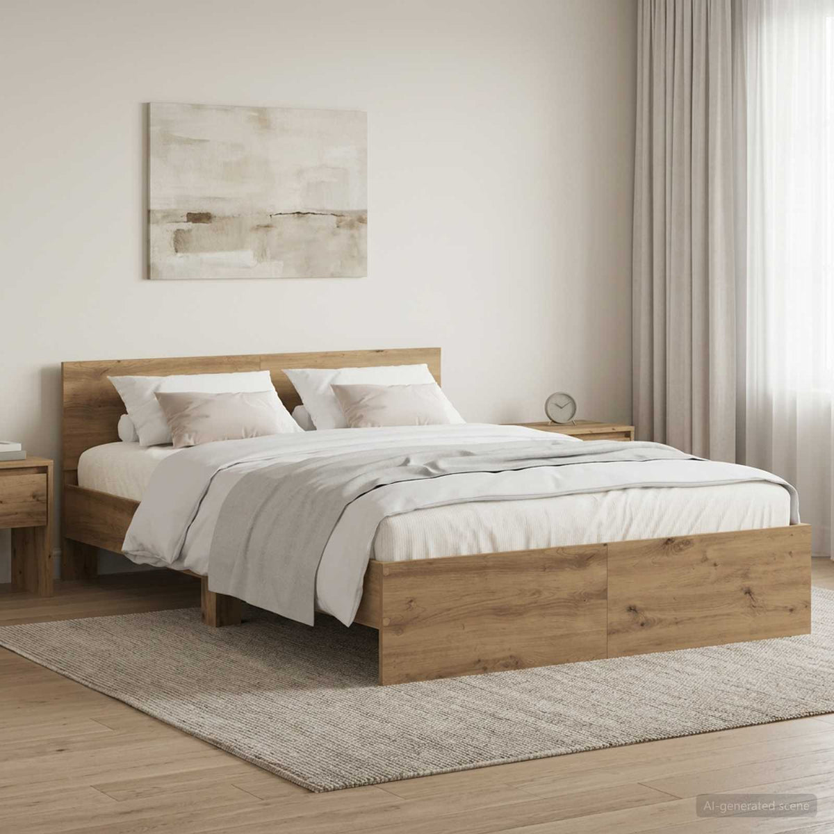 vidaXL Bed Frame with Headboard Artisan Oak 135 x 190 cm
