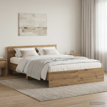 vidaXL Bed Frame with Headboard Artisan Oak 135 x 190 cm