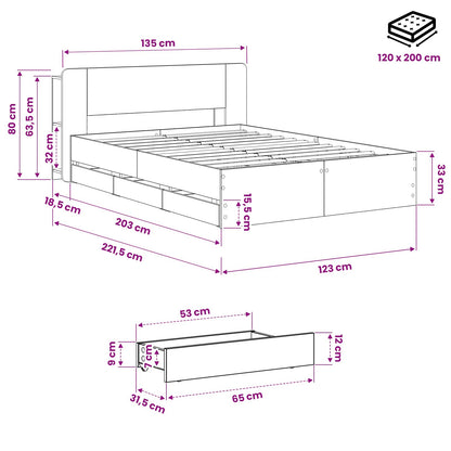 vidaXL Bed Frame with Storage and Headboard Artisan Oak 120 x 200 cm
