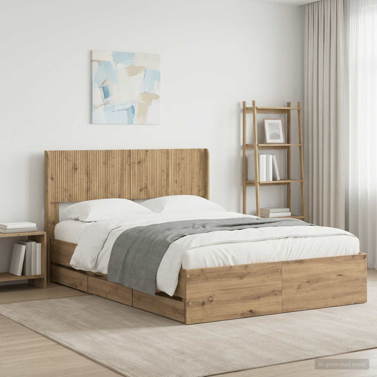 vidaXL Bed Frame with Storage and Headboard Artisan Oak 120 x 200 cm