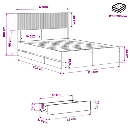 vidaXL Bed Frame with Storage and Headboard Artisan Oak 120 x 200 cm