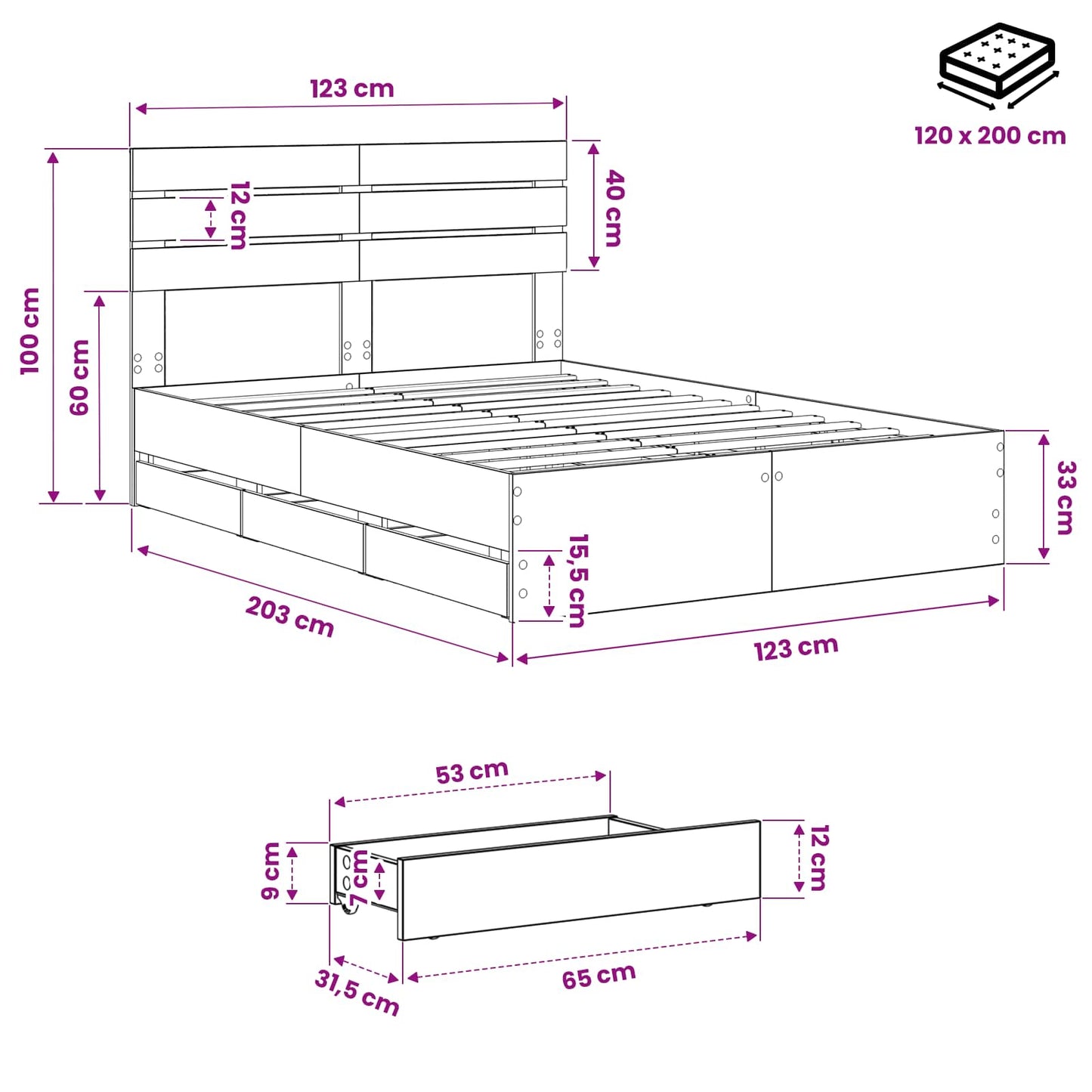 vidaXL Bed Frame with Storage and Headboard Artisan Oak 120 x 200 cm