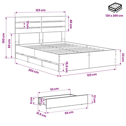 vidaXL Bed Frame with Storage and Headboard Artisan Oak 120 x 200 cm