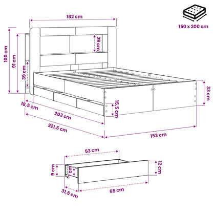 vidaXL Bed Frame with Storage and Headboard Artisan Oak 150 x 200 cm