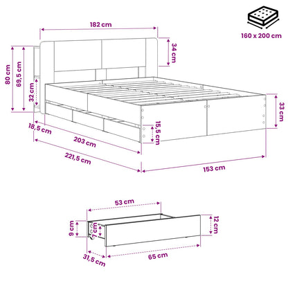 vidaXL Bed Frame with Storage and Headboard Artisan Oak 150 x 200 cm