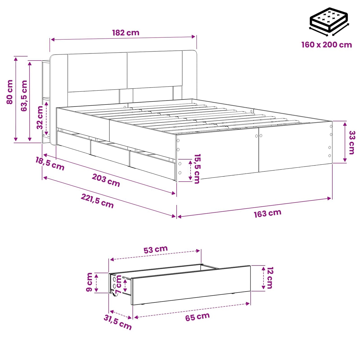 vidaXL Bed Frame with Storage and Headboard Artisan Oak 160 x 200 cm
