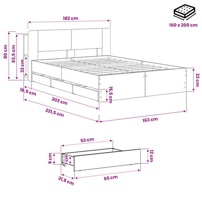 vidaXL Bed Frame with Storage and Headboard Artisan Oak 160 x 200 cm