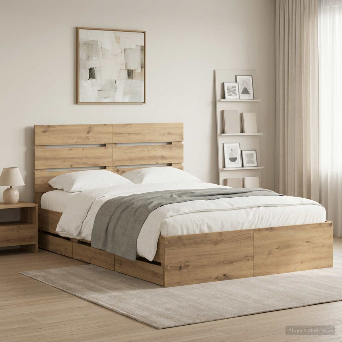 vidaXL Bed Frame with Storage and Headboard Artisan Oak 160 x 200 cm